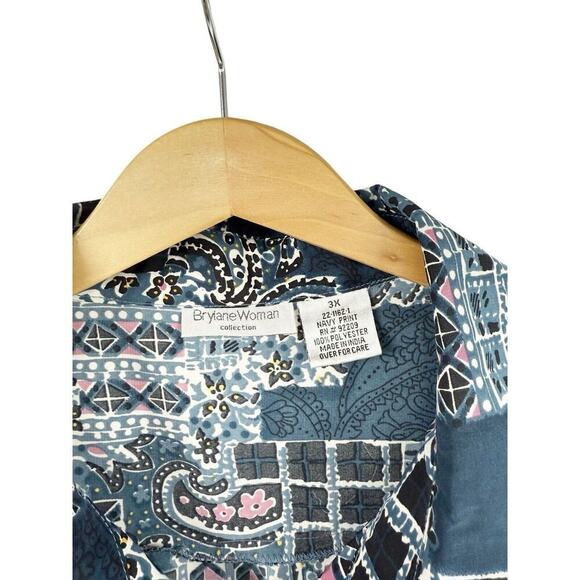 Brylane Woman Multicolor Pattern Button Up Shirt Tunic Womens Plus Size 3XL - Picture 2 of 7